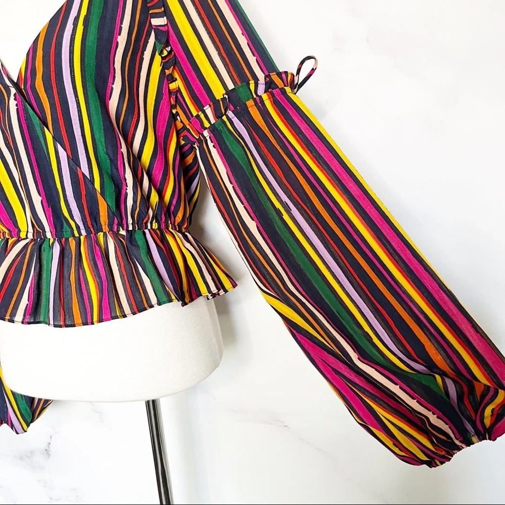 Tularosa Striped Balloon Sleeve Peplum Top - Picture 3 of 11